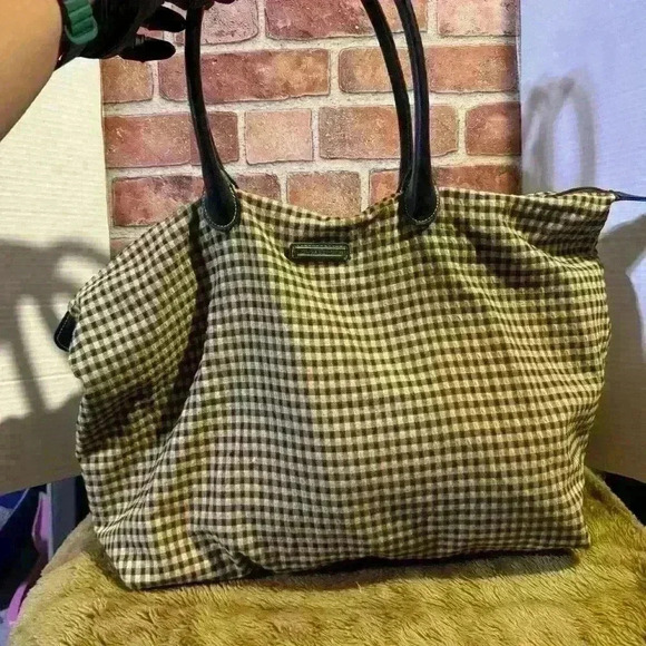 Longaberger Brown Checkered Weekender / Overnight Tote Bag - Picture 9 of 9